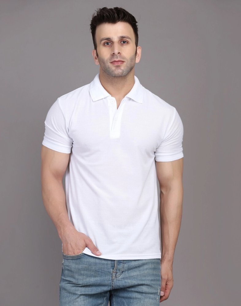 White Polyester Dri Fit Customized Half Sleeve Men's Collar Polo T-Shirt